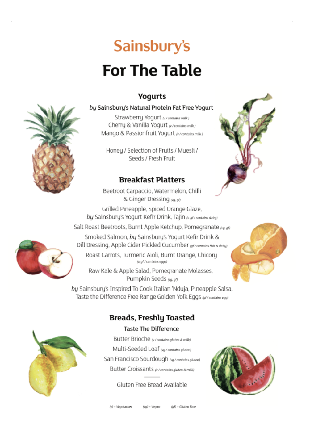 Menu design for Sainsbury's brunch event, 25 | Illustration: Mandy Sade | Graphic design: Brokenlogo 