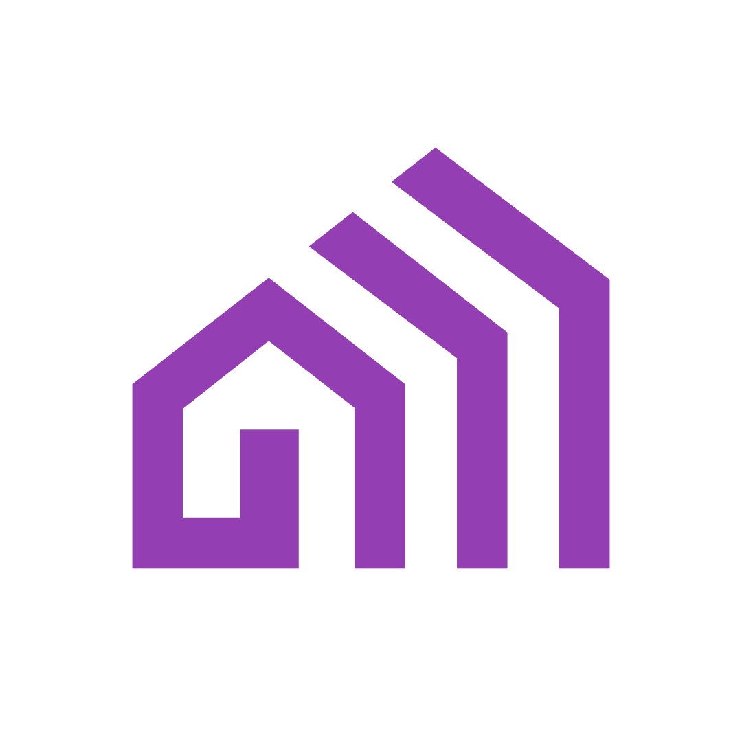 A purple abstract logo combining a house and upward bar graph design.
