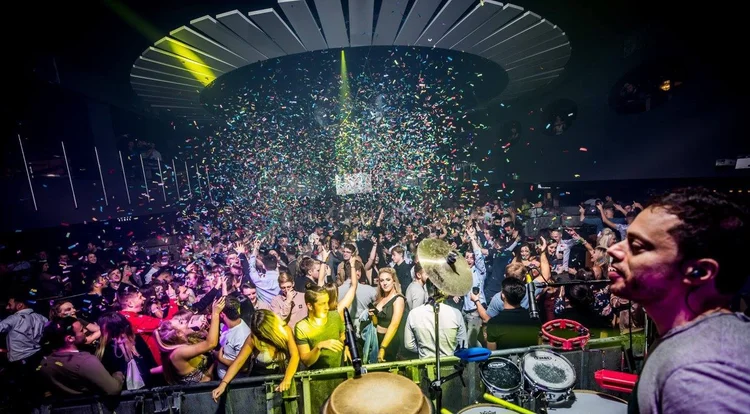 Stage performance with confetti