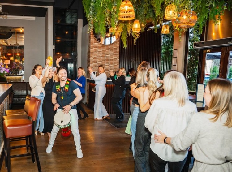 Conga line with guests