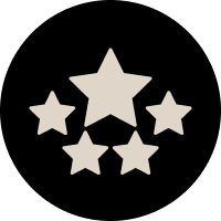 Five stars arranged in a circle with a large star in the center, all in white on a black background.