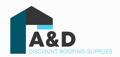 Logo for A&D Discount Roofing Supplies featuring a stylized house roof in blue and black with the text "A&D" and "Discount Roofing Supplies"