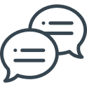 Two speech bubbles, one larger than the other, representing conversation or communication.