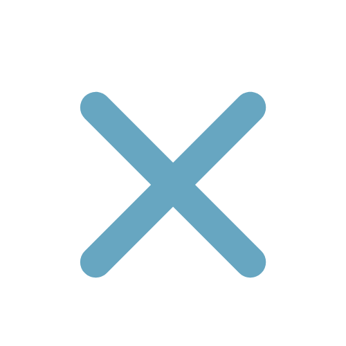 Blue crossed out 'X' symbol on black background.