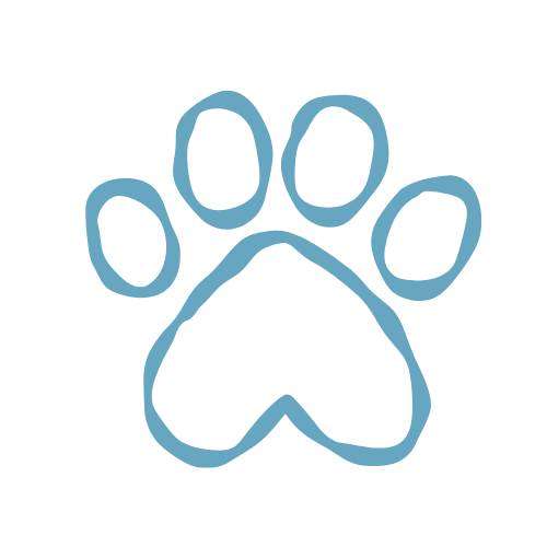 A light blue paw print graphic on a black background.