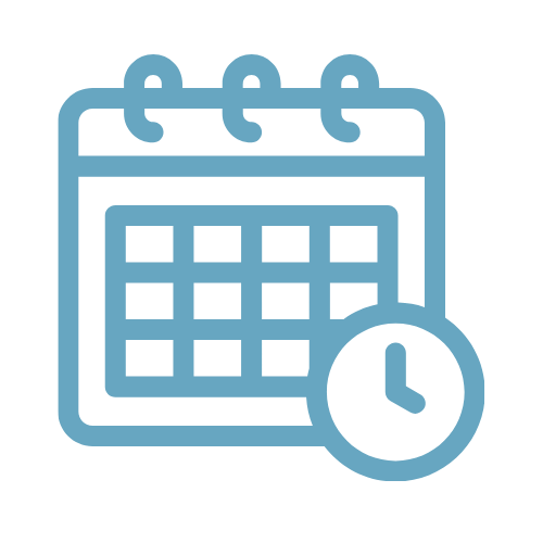 Calendar with a clock icon indicating scheduling or appointment management.