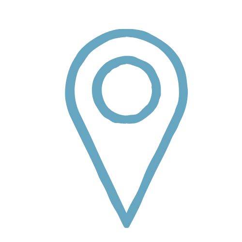 Blue location pin icon on a black background.