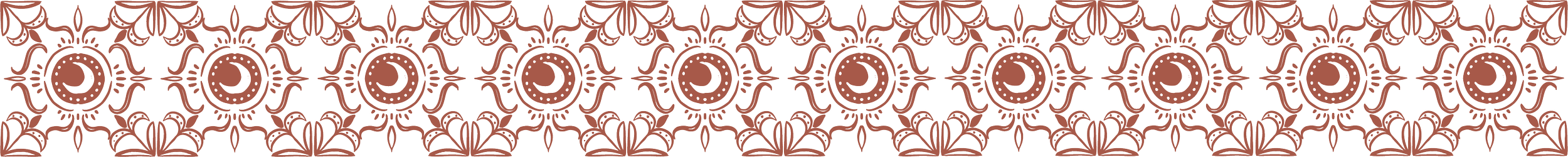 Decorative border with motifs of crescent moons and symmetrical floral patterns in a repetitive sequence.