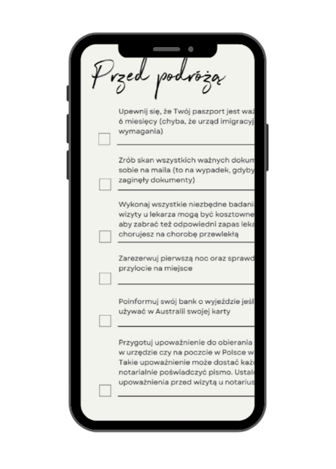 checklisty wyjazdowe przed podróżą do Australii ebook przewodnik australia