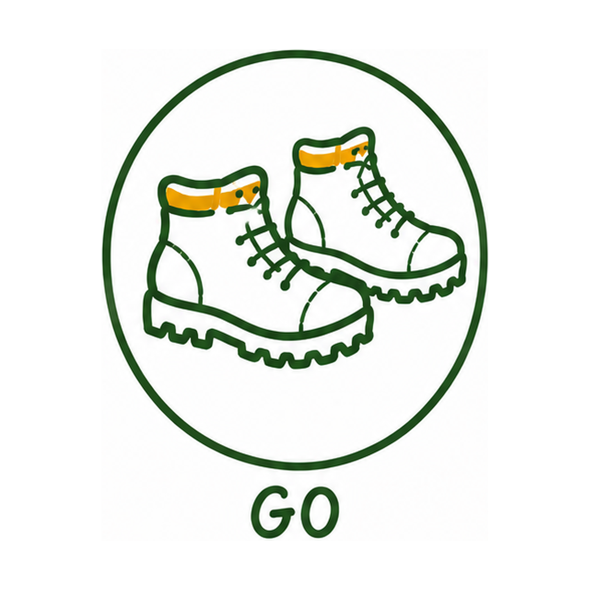Illustration of hiking boots inside a circle with the word "GO" beneath it.