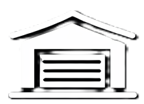 Line drawing of a garage with a roll-up door