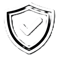 Black shield icon with a white checkmark in the center