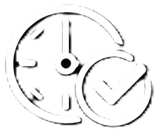 Clock showing 12:00 with a checkmark icon