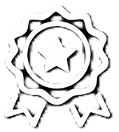 Black and white icon of a medal or award ribbon with a star in the center.