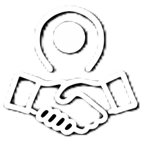 Icon of two hands shaking with location pin above