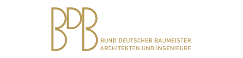 Logo des Bundes Deutscher Baumeister, Architekten und Ingenieure in Gold auf schwarzem Hintergrund.