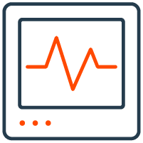 A monitor displaying a red heartbeat or ECG line.