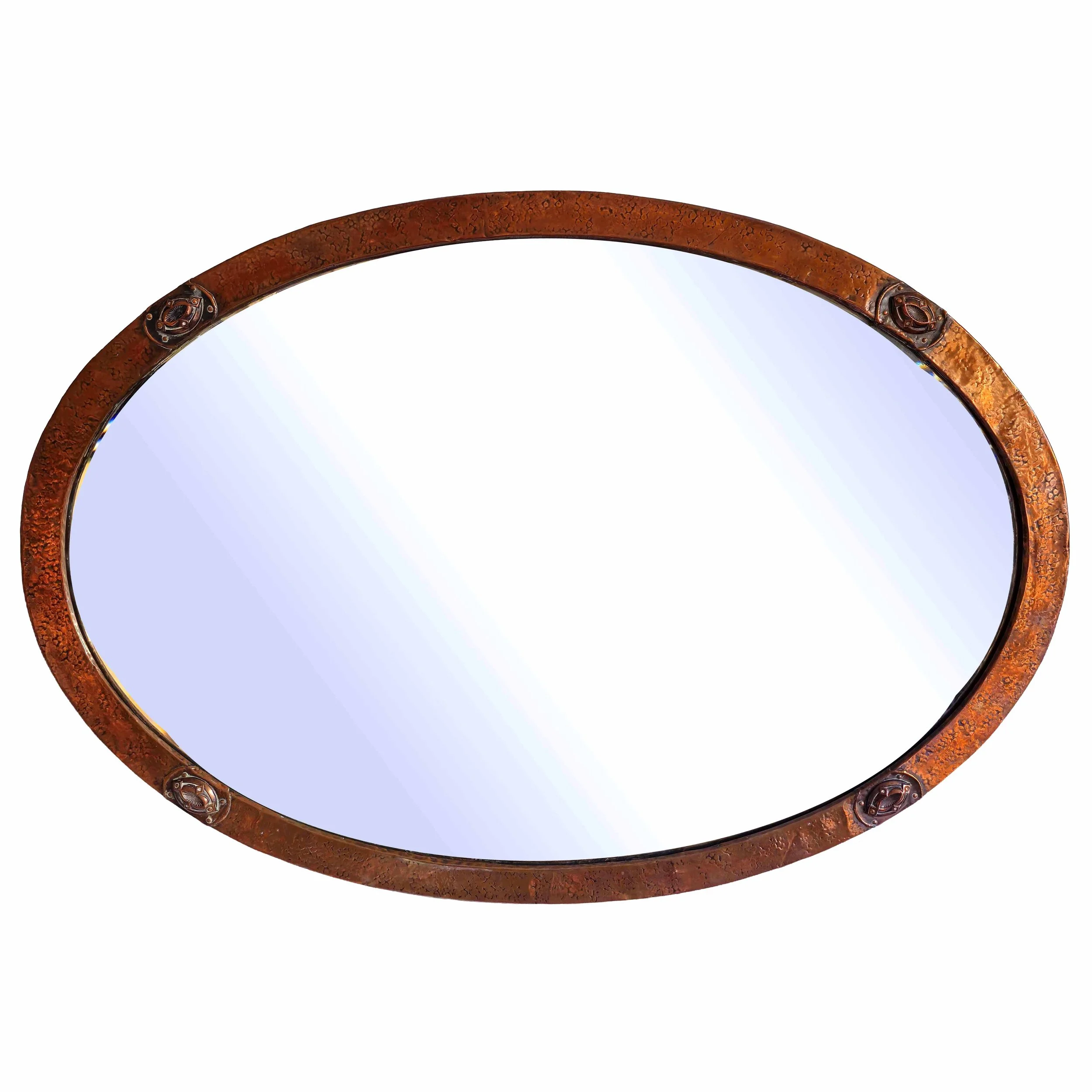 Very Large Arts and Crafts Oval Copper Mirror Circa 1910
