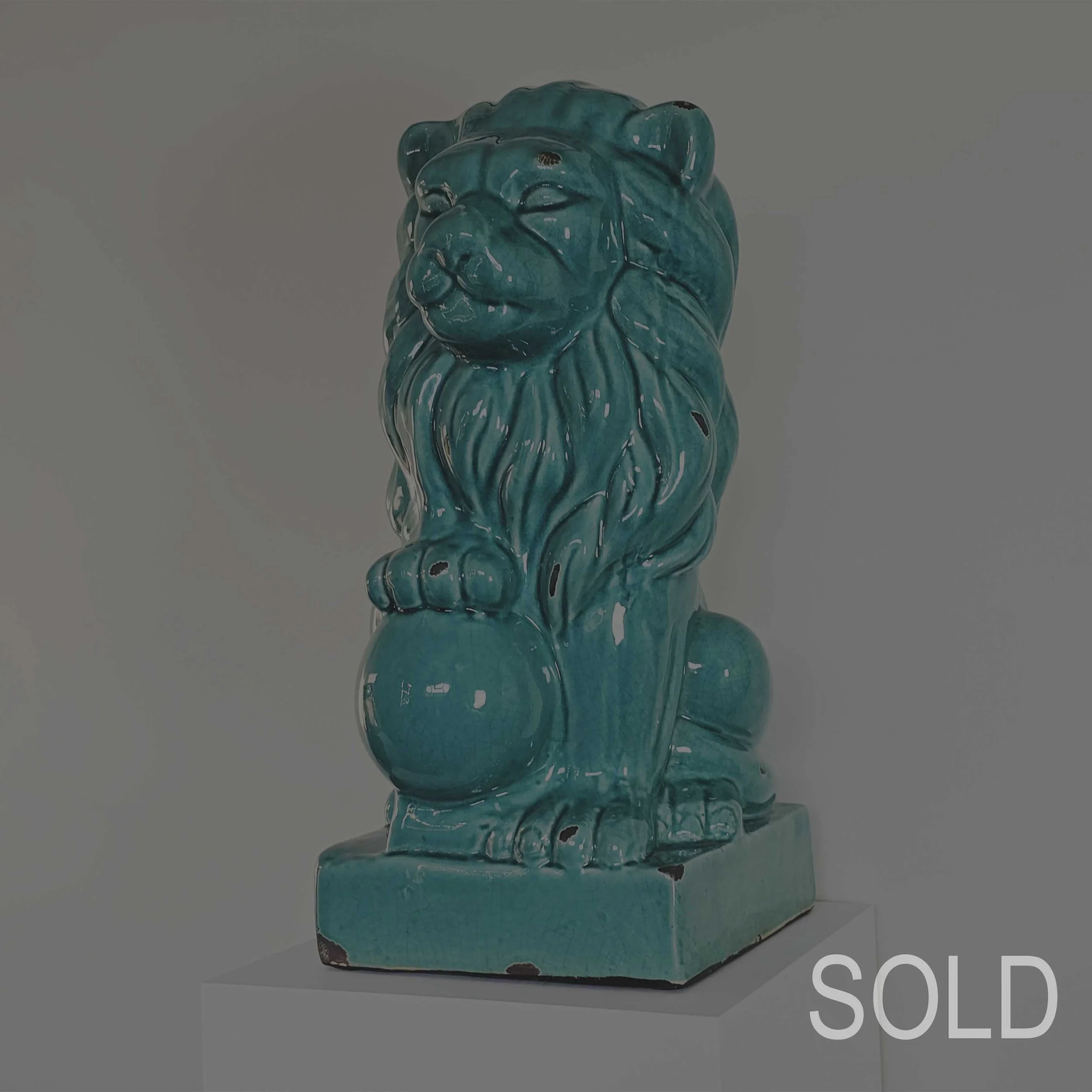 Large Turquoise Green Lion Garden Ornament Statue - Chinese Seated Lion Figurine