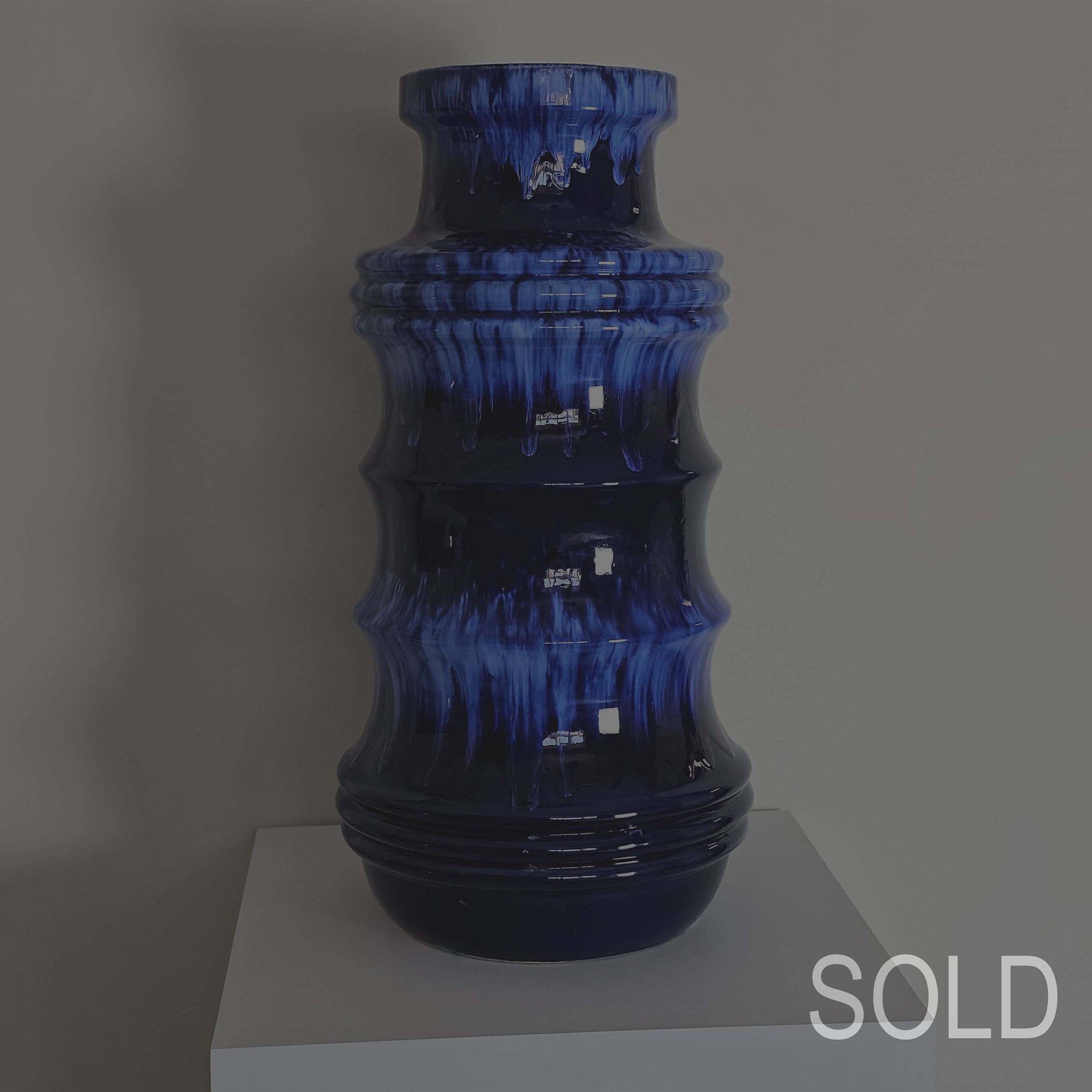 Blue Scheurich 266-40 Fat Lava Style XL Floor Vase - West German Pottery