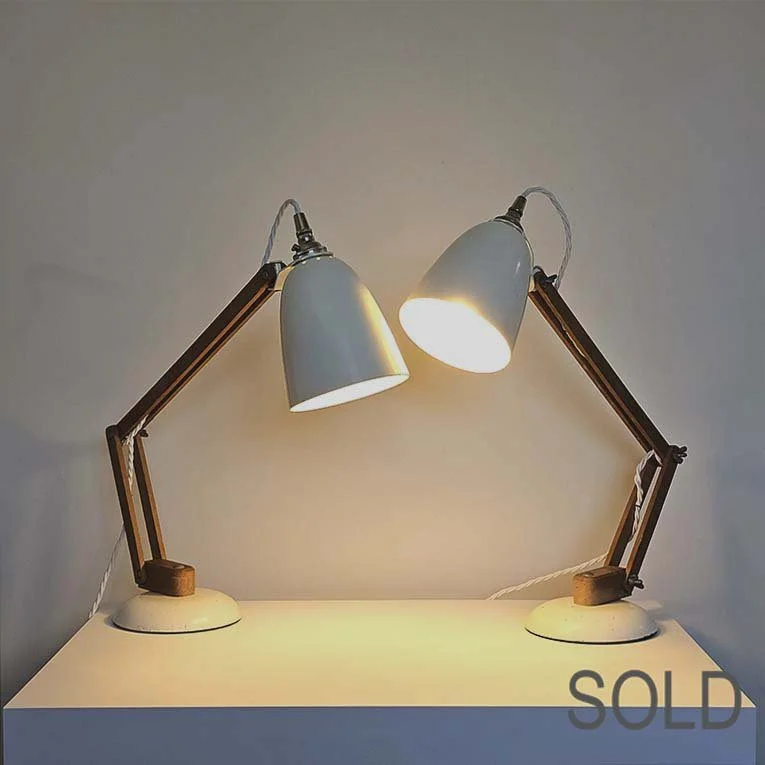Terence Conran Mac Lamp - Cream/White - Wooden Arm - MCM - pair
