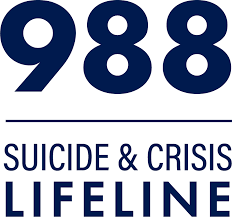 988 Lifeline logo promoting 988 Suicide & Crisis Lifeline website as a resource. with the number 988 and the words 'Suicide & Crisis Lifeline'.