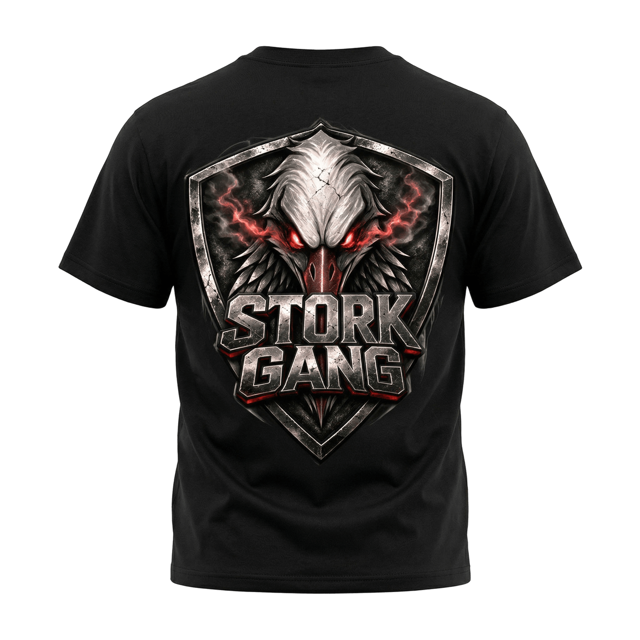 T-shirt noir avec un design d'un visage de démon en style artistique mettant en scène des yeux rouges brillants et des détails de cheveux argentés, avec le texte "STOP KILL CARS" en dessous.