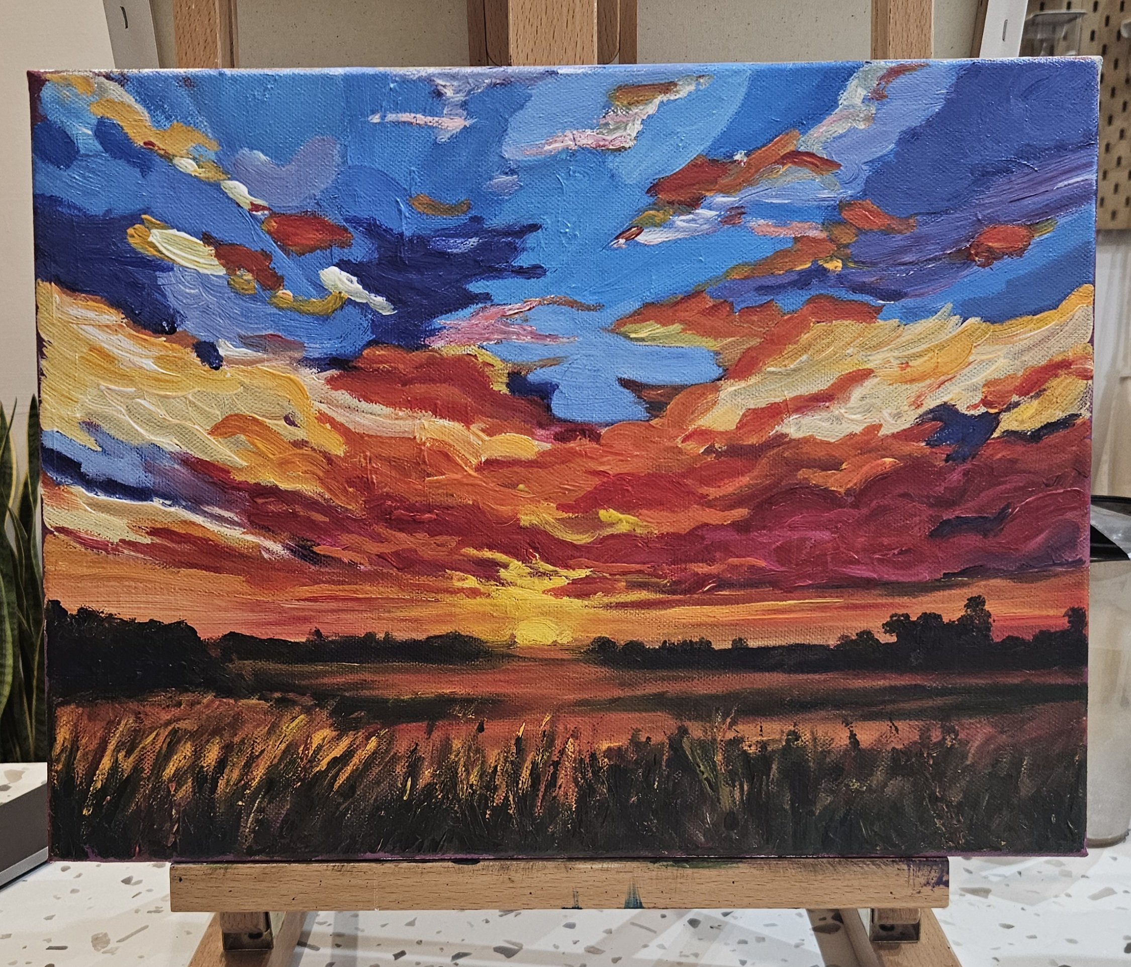 Dramatic Sunset in Bold Brushwork