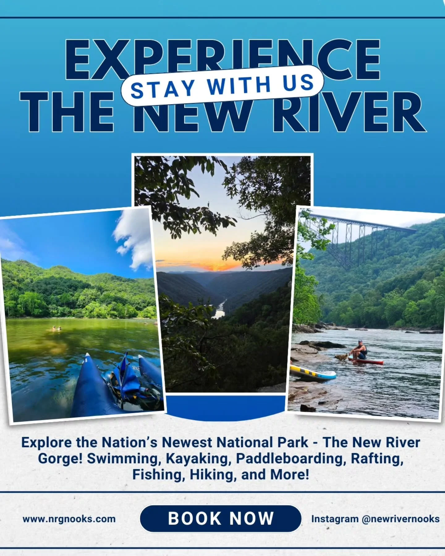 Ready for adventure? Book your trip now! Grab your partner or bestie &amp; join us in the Nation's Newest National Park ✨️ The New River Gorge ✨️

There is something for everyone! From shopping to white water rafting, this area has it all.

Our accom