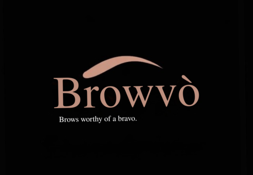 Logo for Broww, a brand related to eyebrows, with the tagline 'Brows worthy of a bravo' in black background.