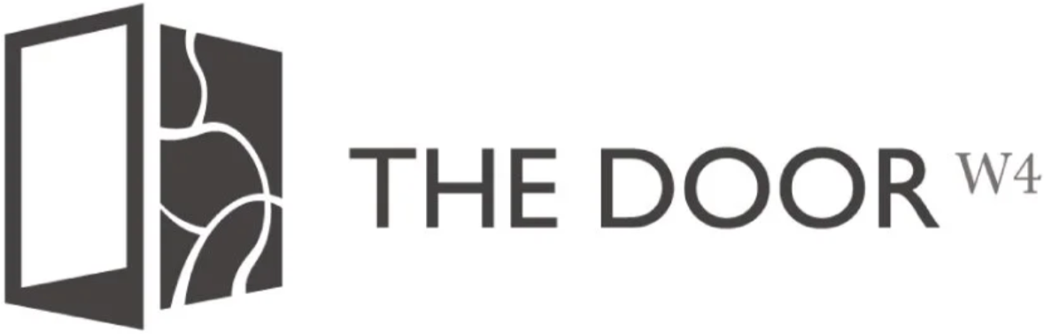 Logo featuring a stylized door and abstract design next to the text 'THE DOOR W4'