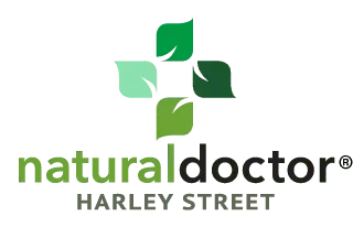 Logo for Natura Doctor, featuring green and dark green squares forming a leaf, with the text 'natura doctor'