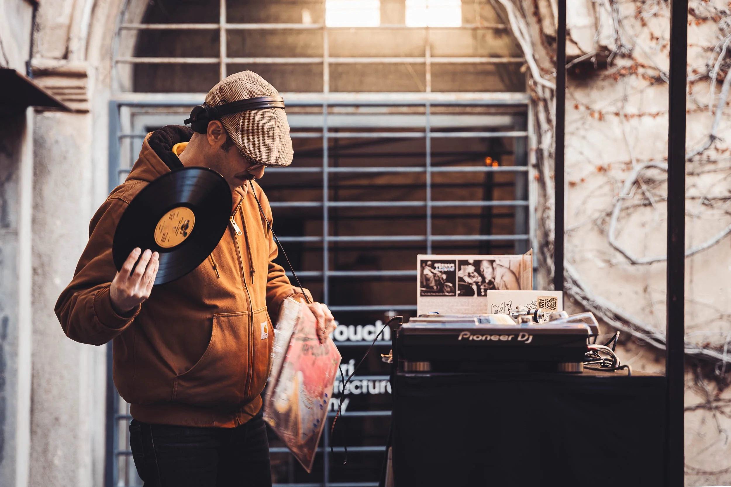 Candid portrait of a DJ performing live during an event in Barcelona