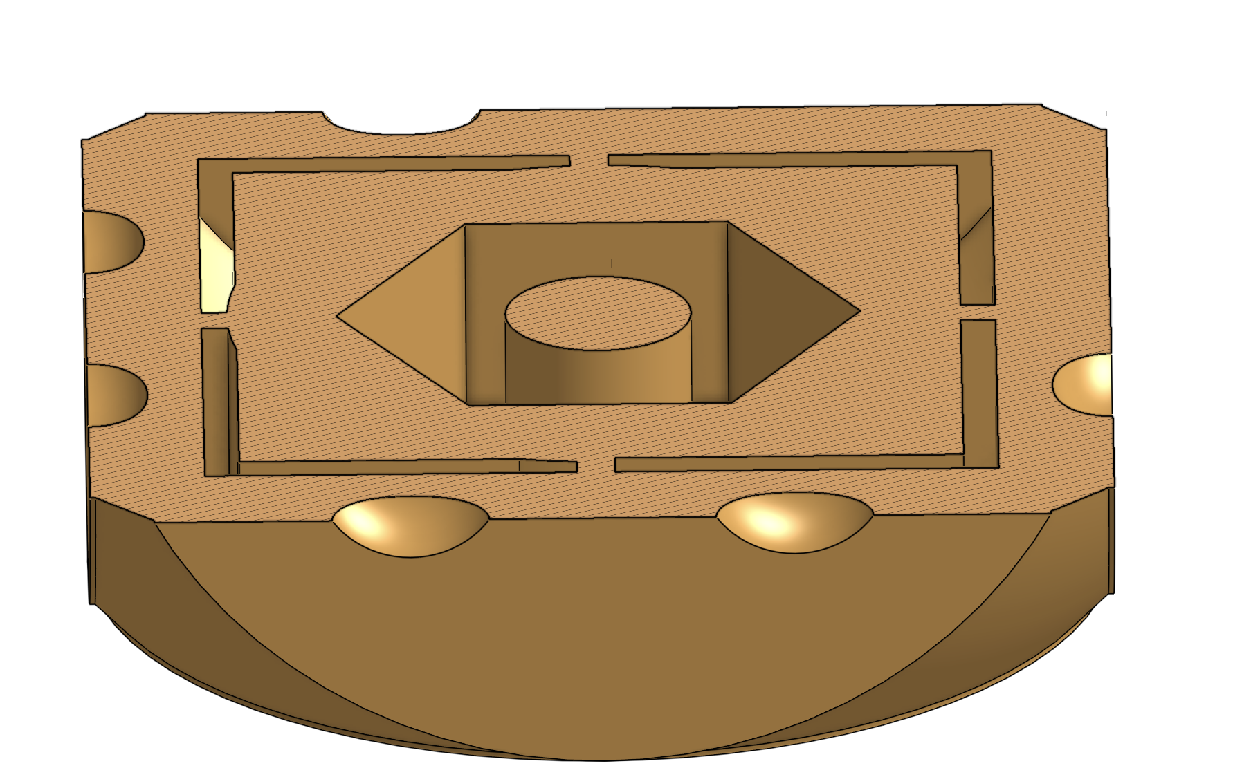 Een visual van het ontwerp van een verzwaarde dobbelsteen die in het dobbelspel Donderstenen zit.