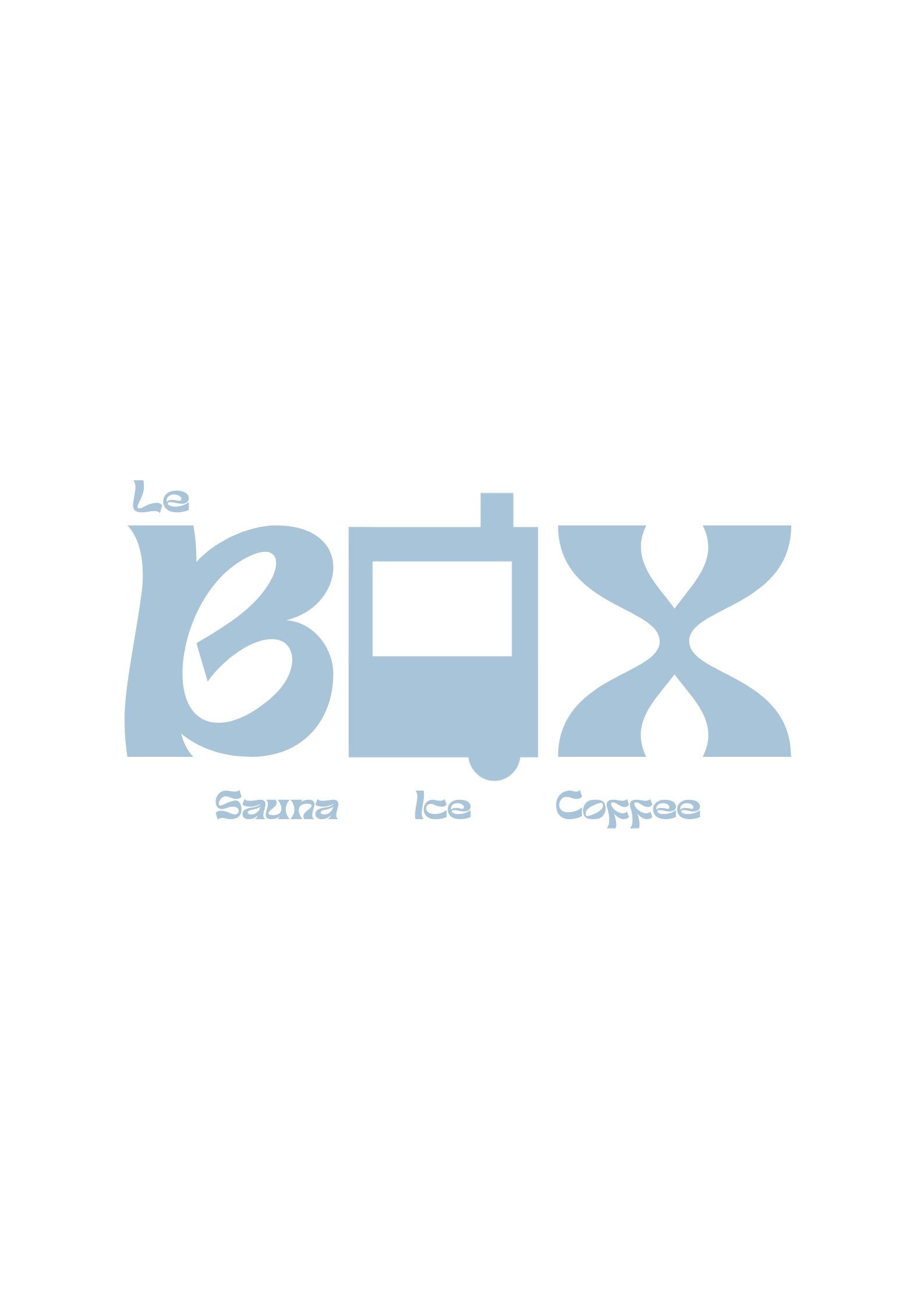 Logo with stylized text reading 'Le Bōx' and smaller text underneath saying 'Sauna' 'le' and 'Coffee'
