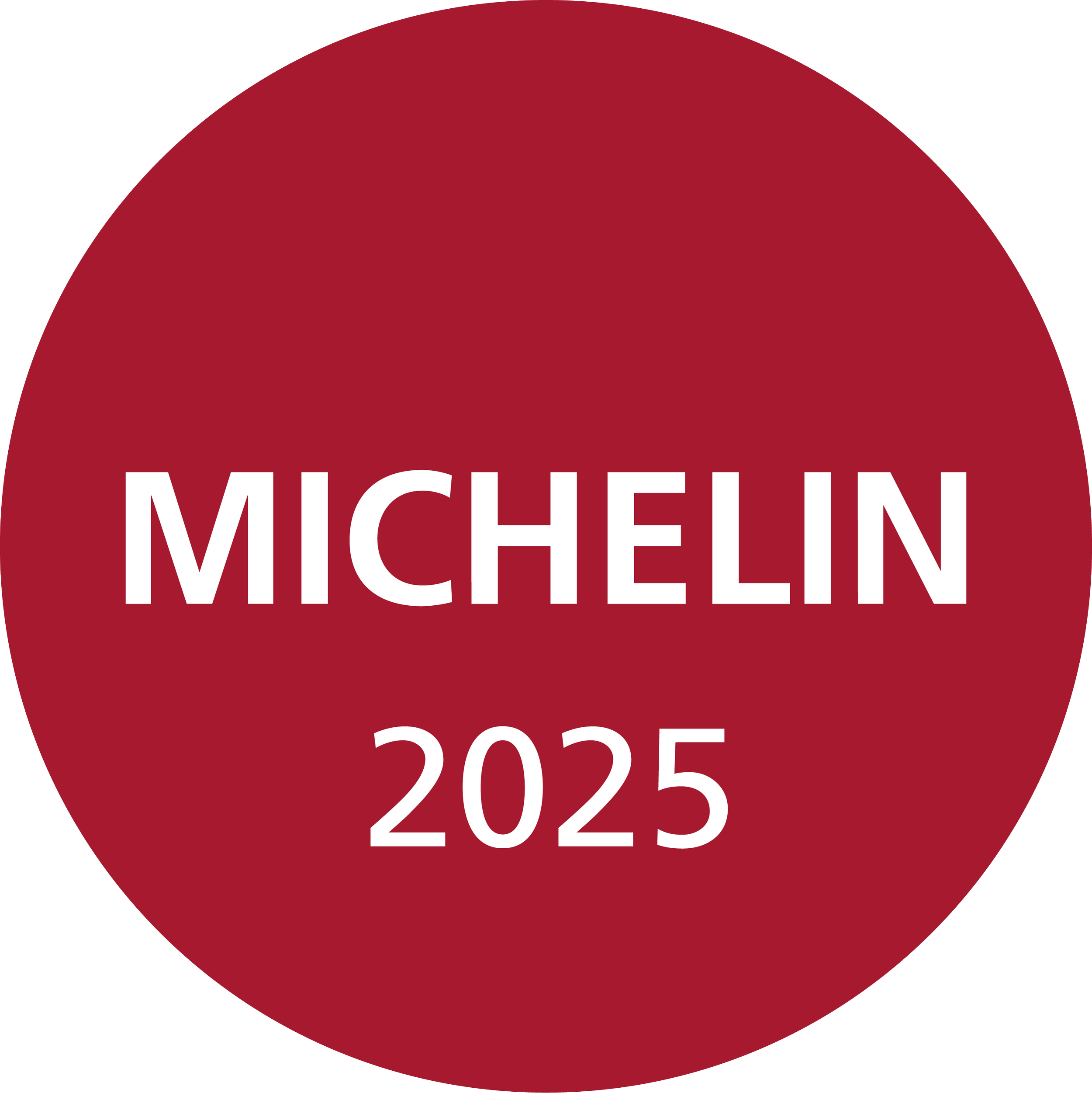 Red circular logo with white text that reads "Michelin 2025".