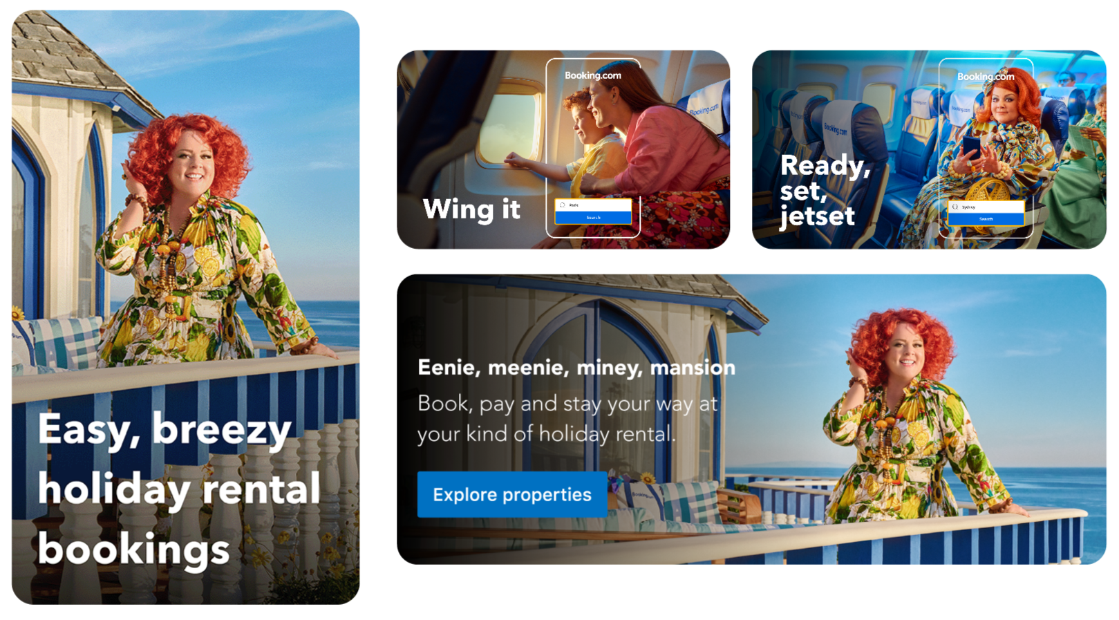 A series of four images featuring travel destinations for the "Take me somewhere, anywhere" campaign.