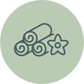 Illustration of rolled towels next to a flower illustration.