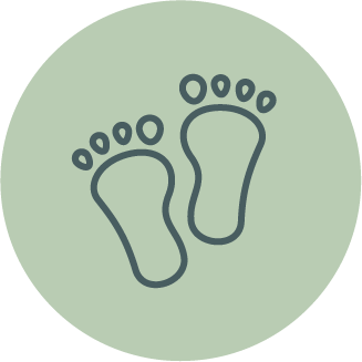 Illustration of two bare feet side by side inside a light green circle
