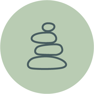 Illustration of stacked smooth stones on a flat surface against a light green background.