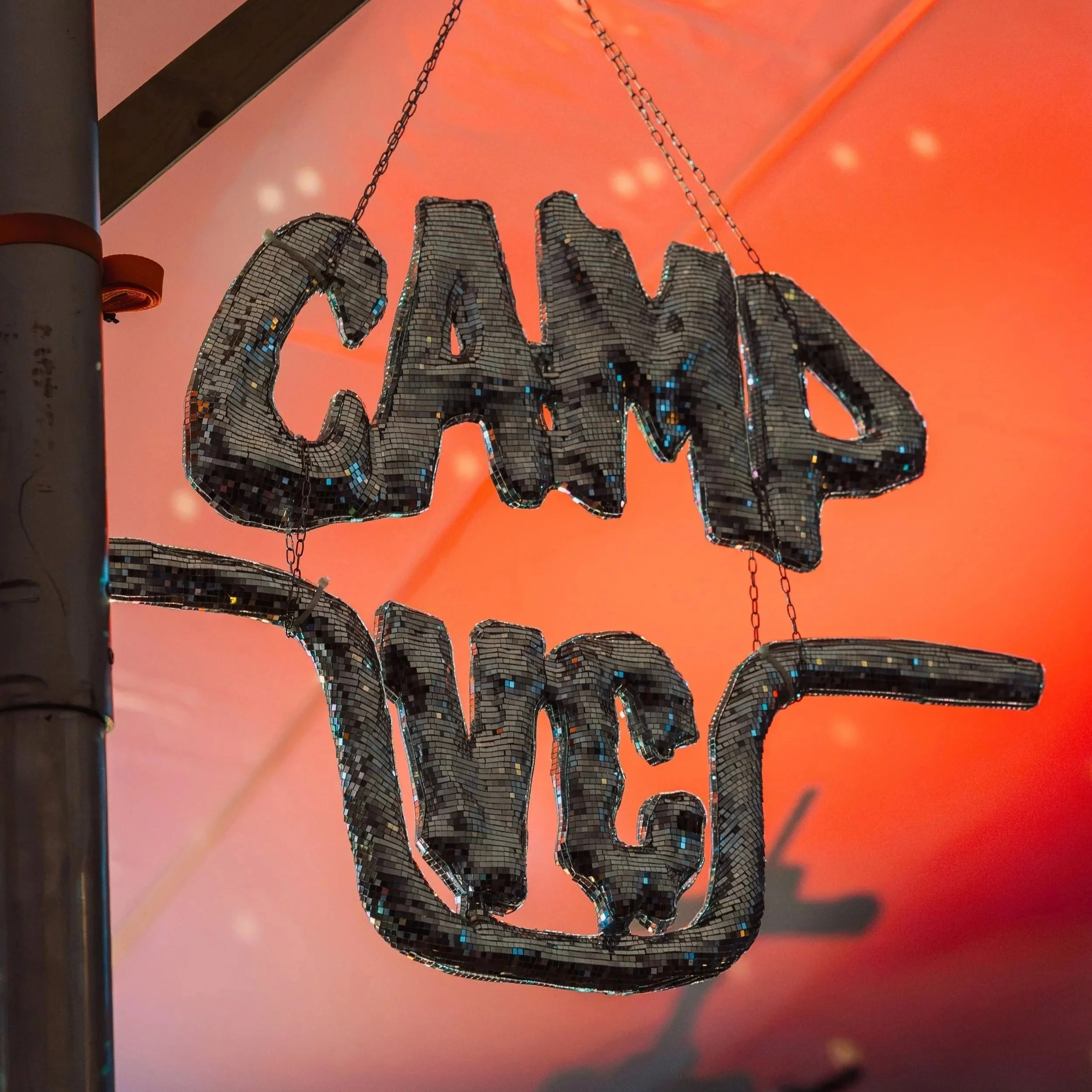 Festival CAMP VC's custom disco logo // photo credit: Heather Wood Photography