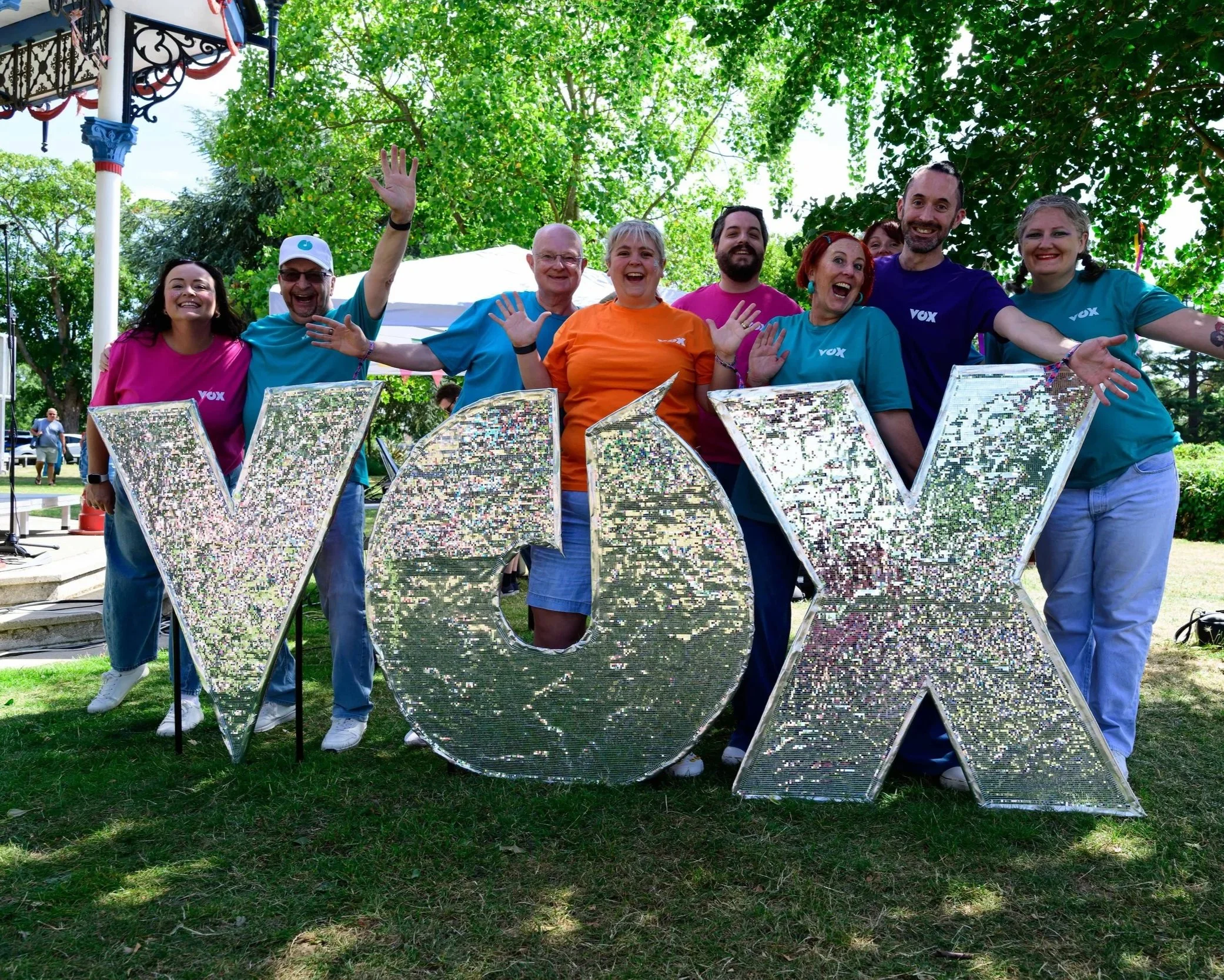 Choir Southend Vox's large scale disco logo // photo credit: Jon Webber