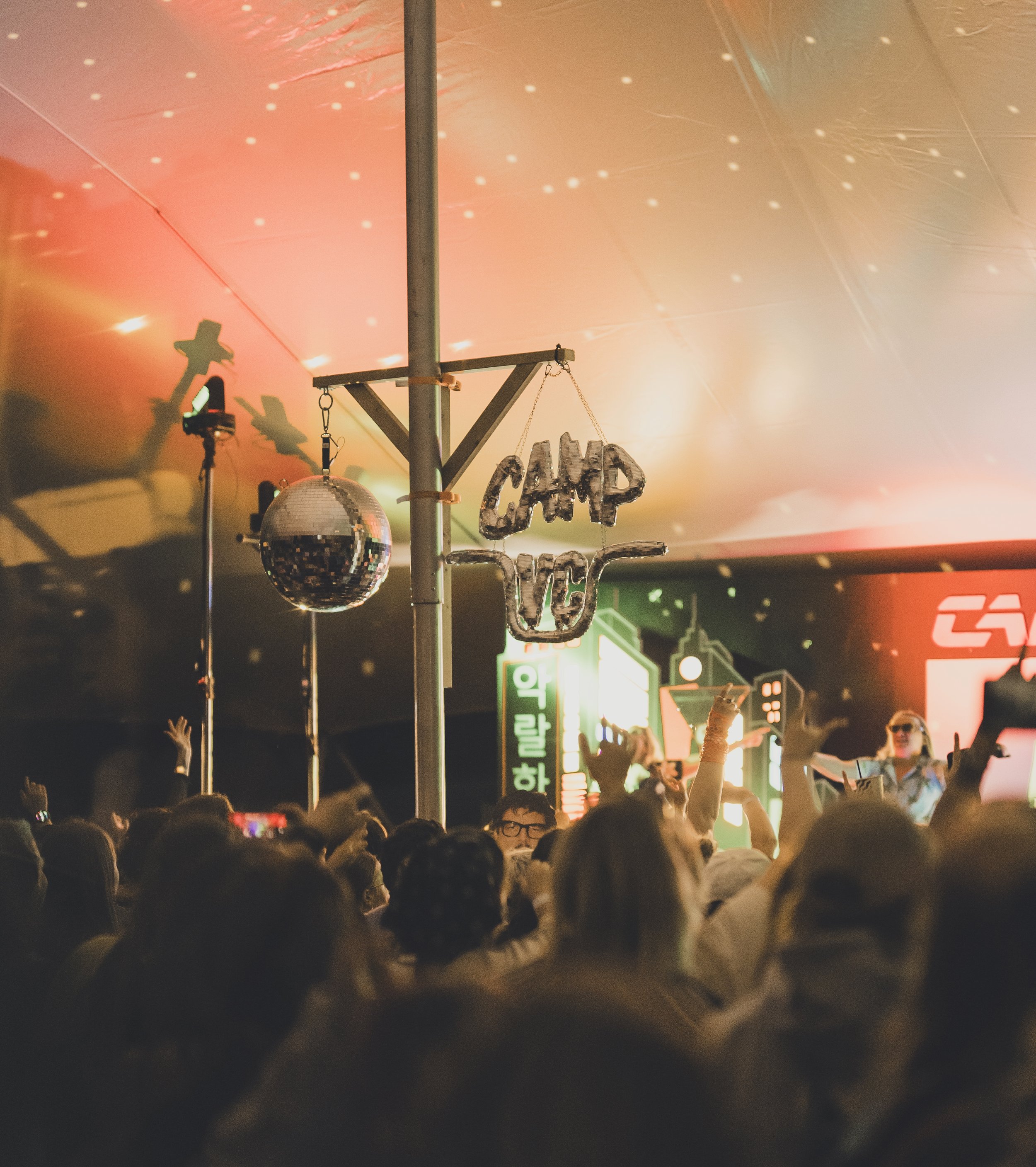 Festival CAMP VC's custom disco logo // photo credit: Amy Shore Photography