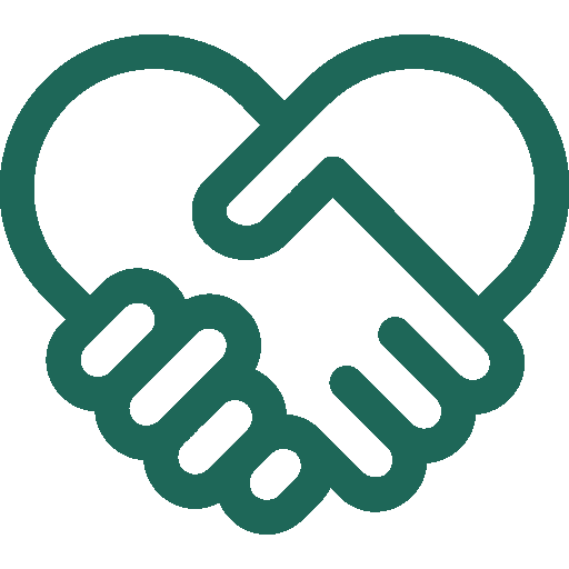 Outline of two hands shaking, forming a heart shape