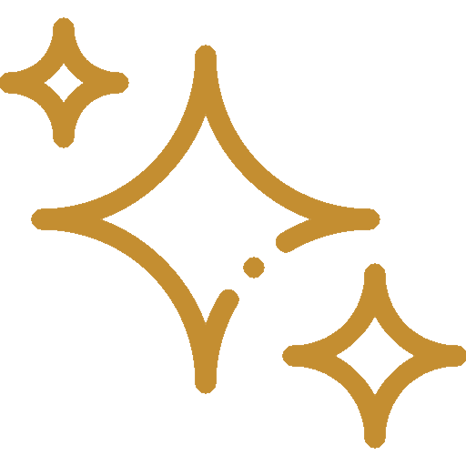 Golden sparkling star icons on a transparent background.