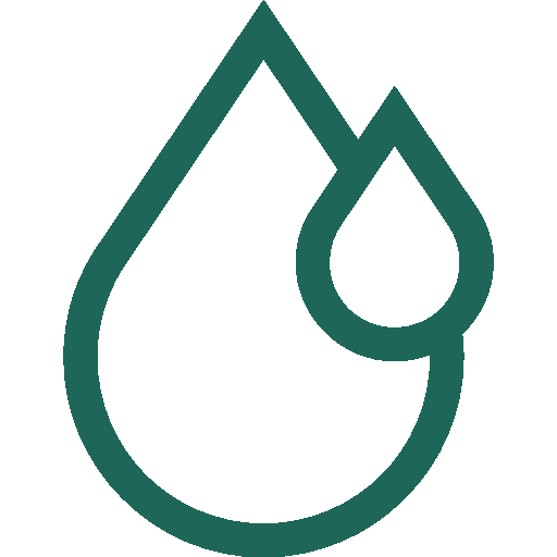 Simple line drawing of a water droplet with a smaller droplet inside it.