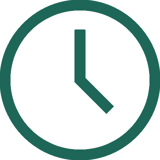An icon of a round clock showing the time as 3:00.