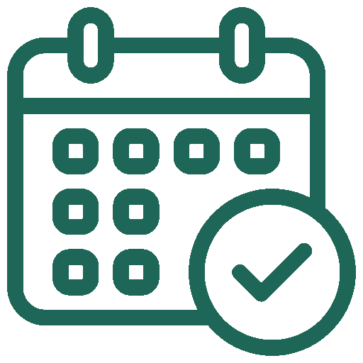 Calendar icon with a checkmark indicating a scheduled or completed event.