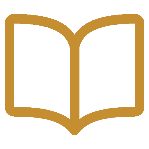 Icon of an open book with a gold outline