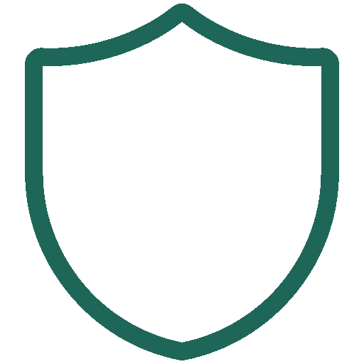 A shield icon outlined in dark green.